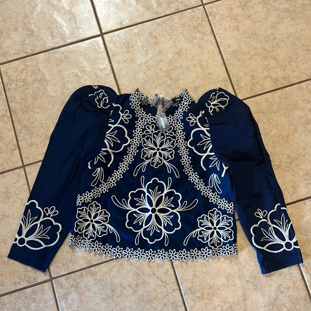 Navy blue embroidery top